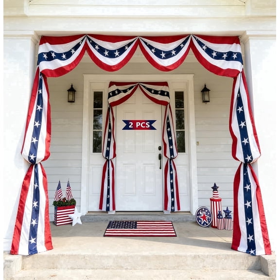 20-foot July 4th American Flag Decorative Banners, Patriotic Themed Door Decorations, Outdoor Porch Decorations, Suitable for Memorial Day and 250th Anniversary of Independence (1 Banner)