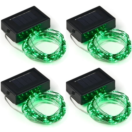 20 ft. 100-Micro LED Solar Powered Copper Wire Green String Light (4-Pack)