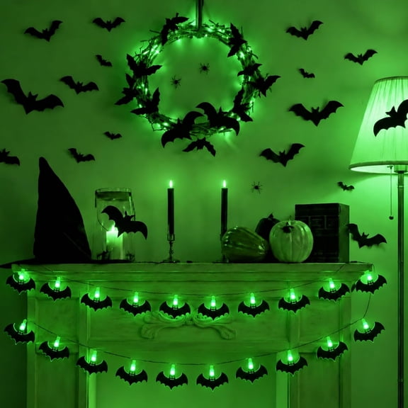20 ft 30 LED Halloween 3D Bat Led Light Garland for Fireplace