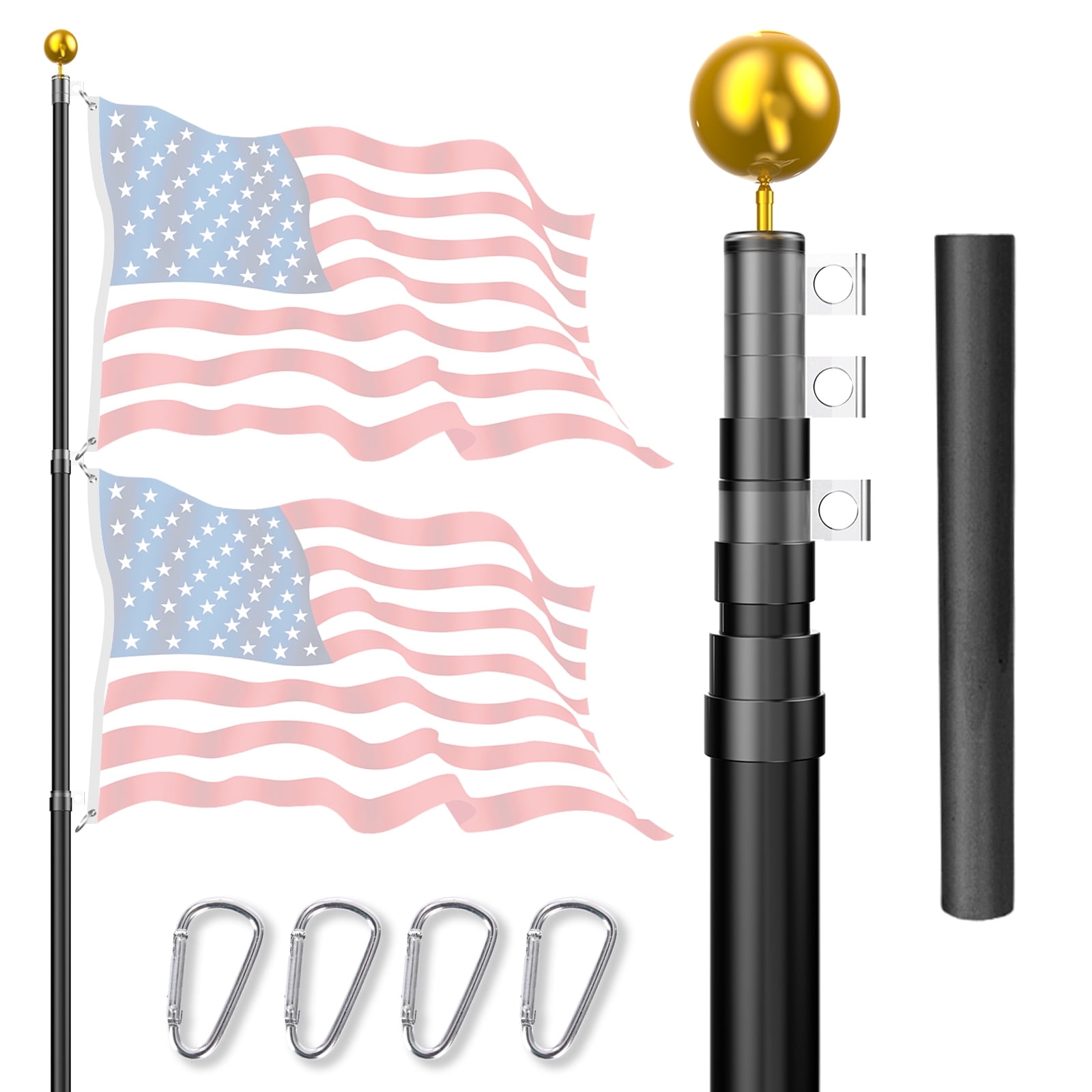 20 ft Aluminum alloy telescopic flagpole（black））