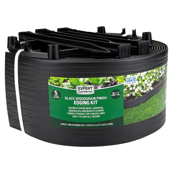 Expert Gardener 5 in. x 20 ft. Black Wood Grain Plastic Landscape Edging with Stakes