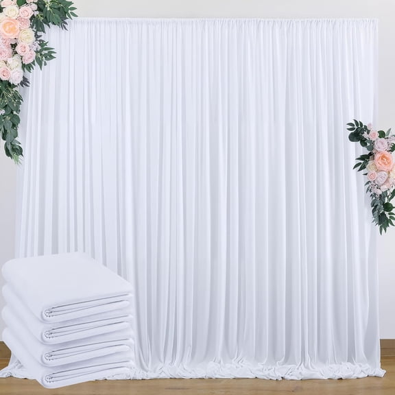 20 ft x 10 Wrinkle Free White Backdrop Curtain for Wedding Parties, Polyester Photo Drapes Baby Shower Birthday Party Stand, Bulk Thick Background Curtains 5x10FT 4 Panels