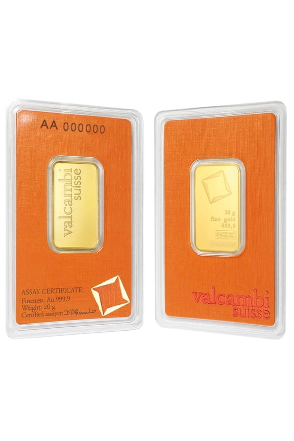 20 Gram Gold Bar Valcambi Suisse .9999 Fine (in Assay)