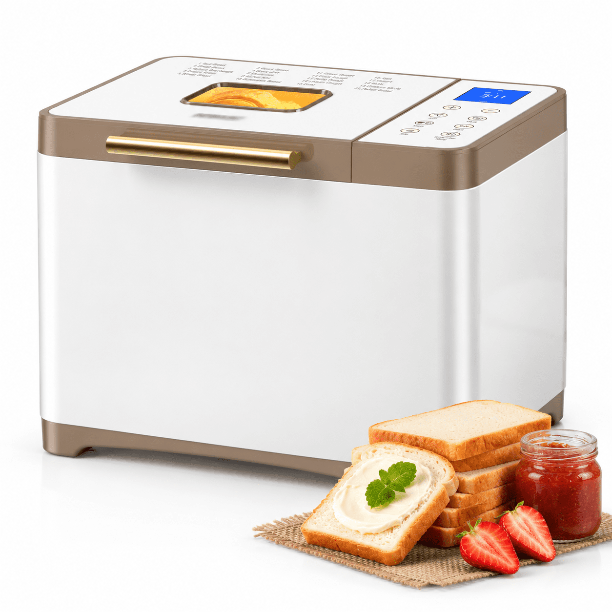 20-in-1 Bread Maker, White Stainless Steel, 2.2lb Capacity, 15h Timer ...