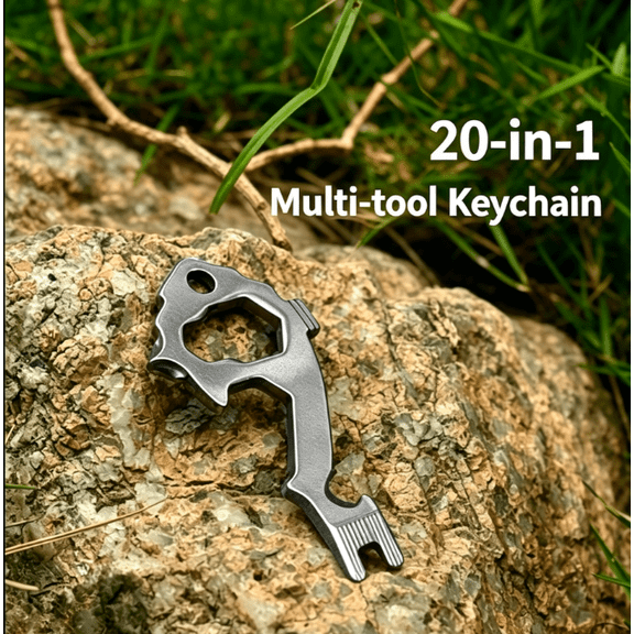 20-in-1 EDC Multi Tool Keychain, Mini Stainless Steel Pocket Multitool with Bottle Opener Screwdriver Wrench, Everyday Carry Tool for Outdoor Camping Hiking