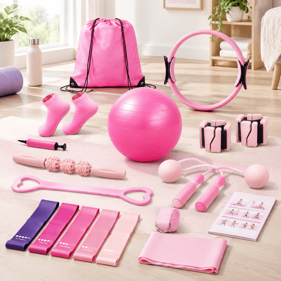 Pliates Kit 20-in-1 Pilates and Yoga Starter Kit with 15 inch Ring, Ball ...