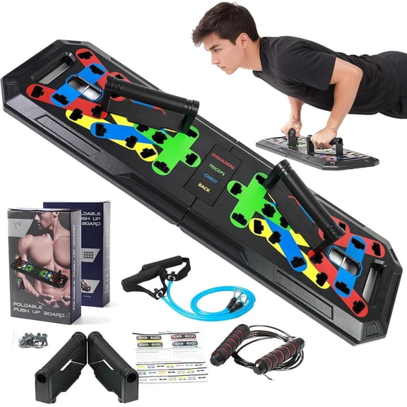 20-in-1 Push Up Board with Accessories - Multi-Functional Strength System for Workouts | Includes Jump Rope, Resistance Bands, & Professional Pushup Bars for Total Fitness
