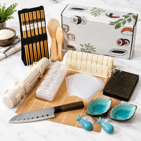 20-in-1 Sushi Making Kit with Bazooka Roller, Chef Mats, and Prep Tools