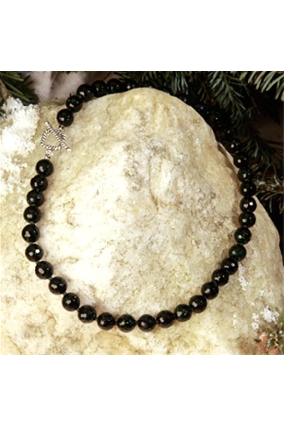20 in. 10mm Round Green Goldstone Necklace