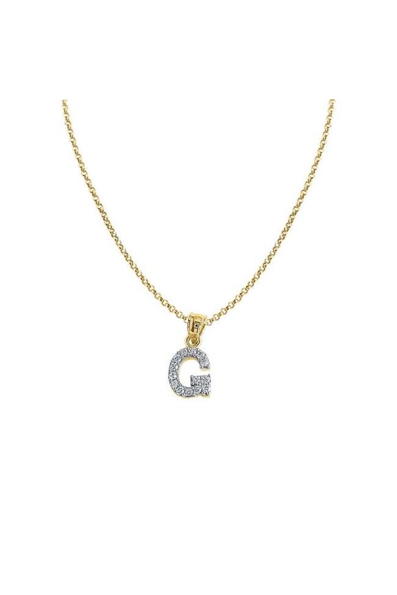 20 in. 14K Yellow Gold Cubic Zirconia Initial Letter G Pendant with 1.2 mm Rolo Chain