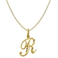 thumbnail image 1 of 20 in. 14K Yellow Gold Diamond-Cut Cursive Letter Initial R Pendant with 1.2 mm Rolo Chain, 1 of 1