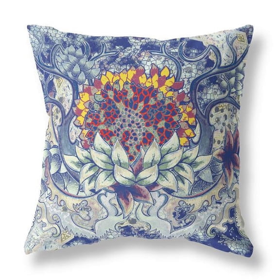 20 in. Blue & Gray Flower Bloom Suede Throw Pillow, Multi Color