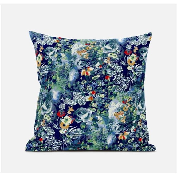 20 in. Blue & Turquoise Springtime Suede Throw Pillow, Dark Blue & Green