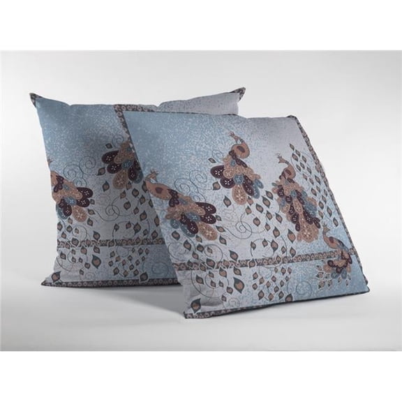 20 in. Boho Bird Suede Throw Pillow, Brown & Blue