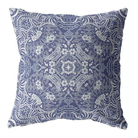 20 in. Boho Ornate Suede Throw Pillow, Indigo & White