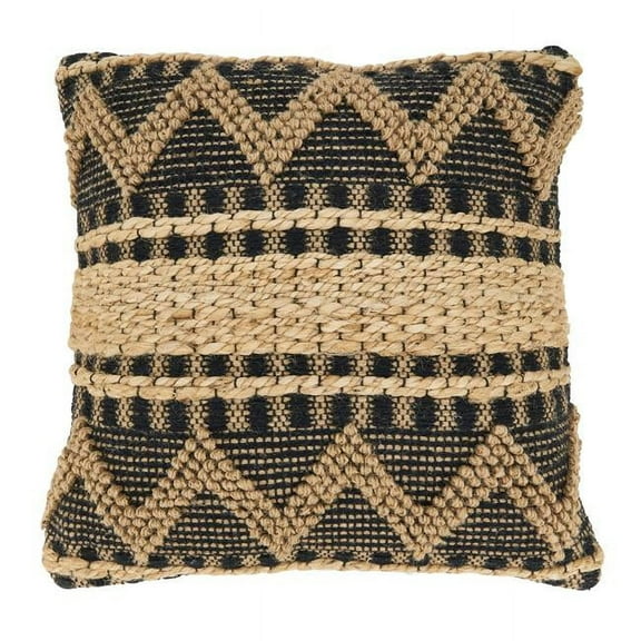 20 in. Boho Woven Zig Zag Square Down Filled Throw Pillow, Black