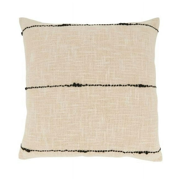 20 in. Chic Stripe Woven Square Throw Pillow Cover, Natural