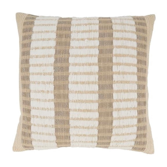 20 in. Classic Charm Stripe Square Poly Filled Throw Pillow, Natural