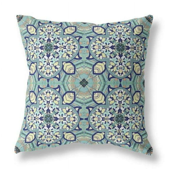 20 in. Cloverleaf Boho Zippered Suede Throw Pillow, Muted Green & Cream