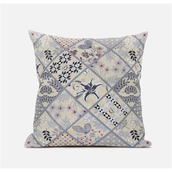 20 in. Cream & Gray Patch Suede Throw Pillow