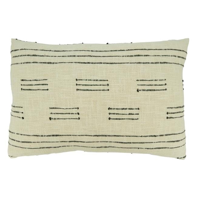 Ivory Cotton Dash Line Throw Pillow with Down Filling