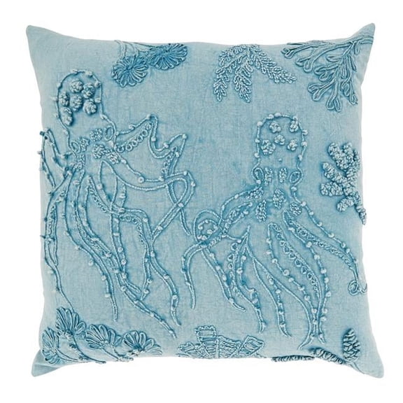 20 in. Deep Sea Dreams Stone Washed Octopus Down Filled Throw Pillow, Blue
