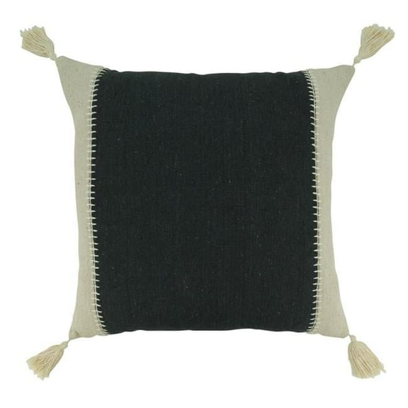 20 in. Down Filled Whipstitch Banded Throw Square Pillow, Black & Natural