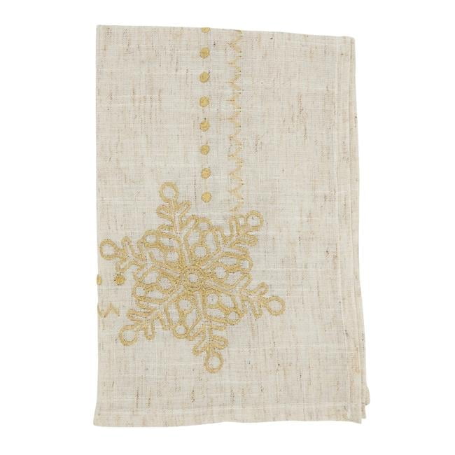 Natural Linen Embroidered Snowflake Winter Napkins, Set of 4