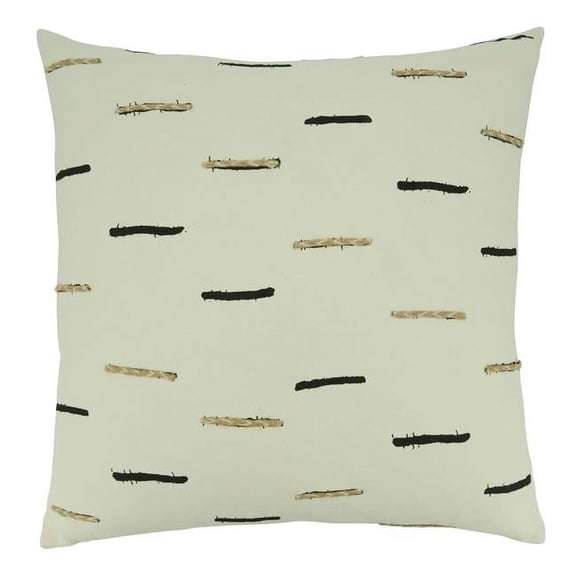 20 in. Embroidered Dashes Throw Square Pillow with Down Filling, Black