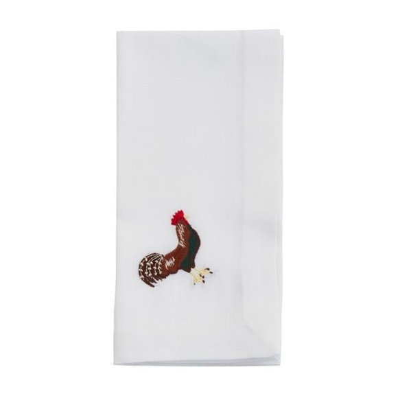 20 in. Embroidered Rooster Table Napkins, White - Set of 4
