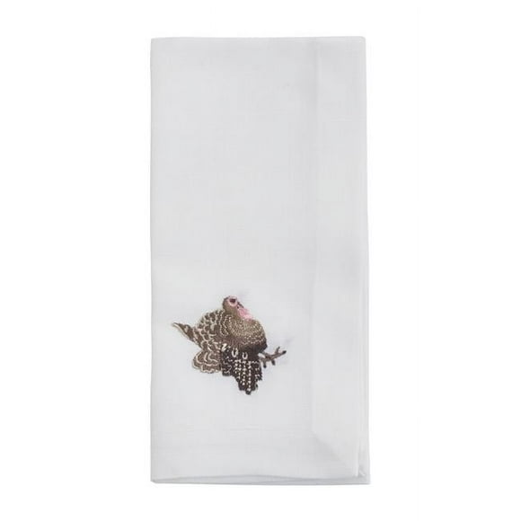 20 in. Embroidered Turkey Table Napkins, White - Set of 4