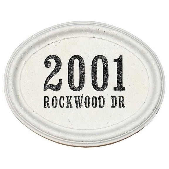 20 in. Engraved Oval Travertine Style Cast Concrete Address Block in Cream Color