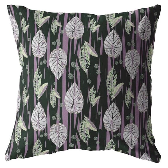 20 in. Fall Leaves Suede Throw Pillow, Black, Purple & Dark Green