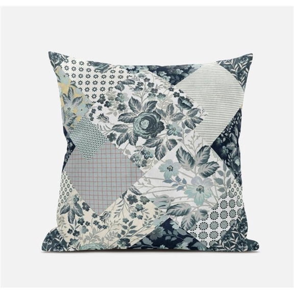 20 in. Floral Suede Throw Pillow, Gray & White