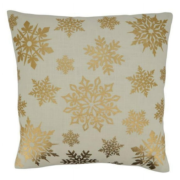 20 in. Foil Print Snowflake Square Poly-Filled Pillow, Gold