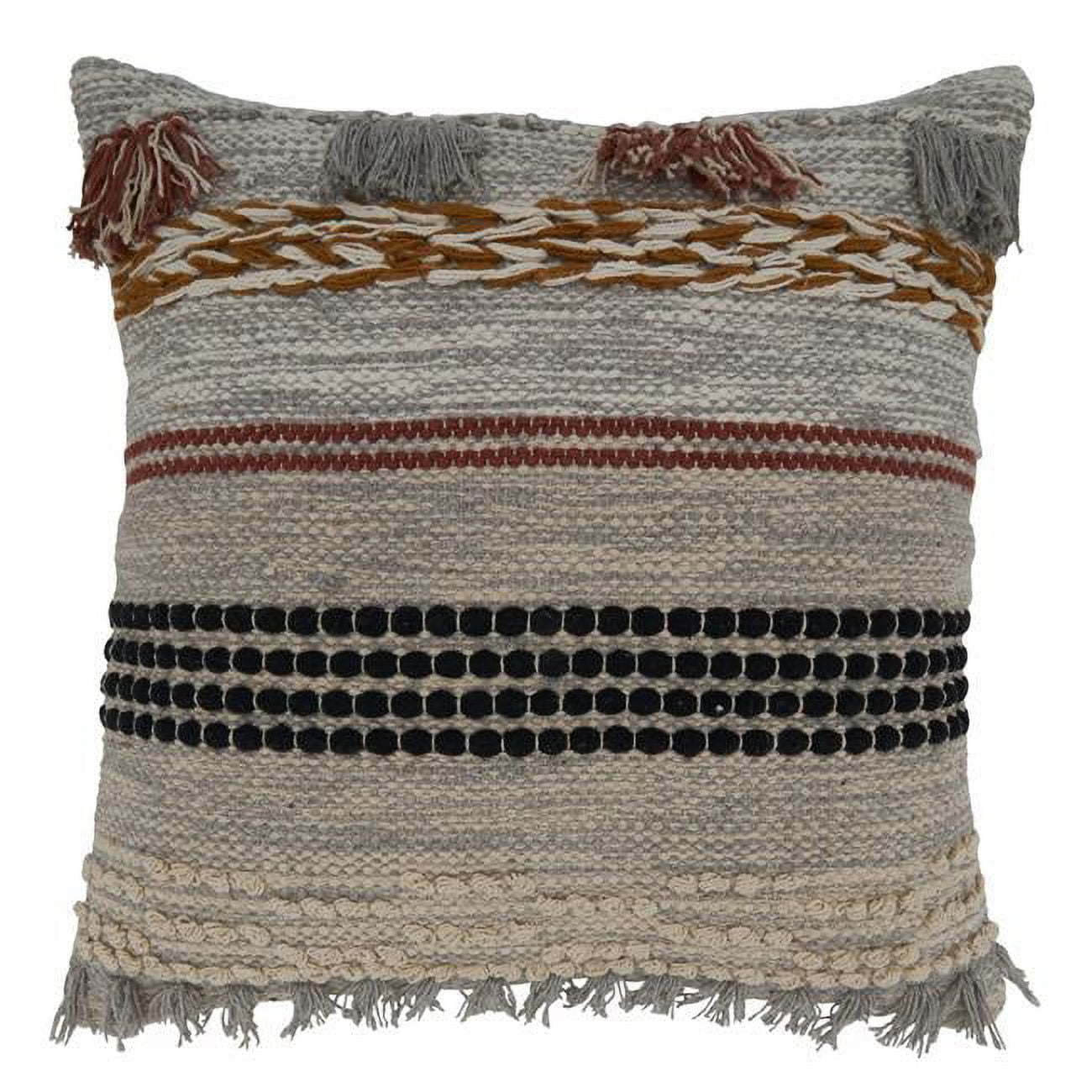Saro Lifestyle 20" Square Multicolor Fringe Woven Pillow