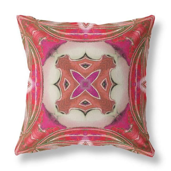 20 in. Fuchsia & Red Geo Tribal Suede Throw Pillow, Hot Pink & Gray