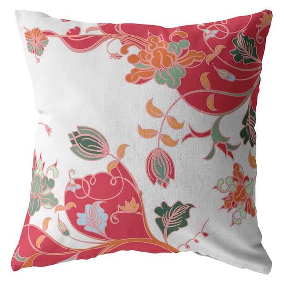 20 in. Garden Indoor & Outdoor Throw Pillow, Red & White