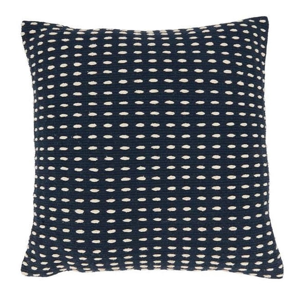 20 in. Geometric Glam Dashed Woven Square Throw Pillow Cover, Navy Blue
