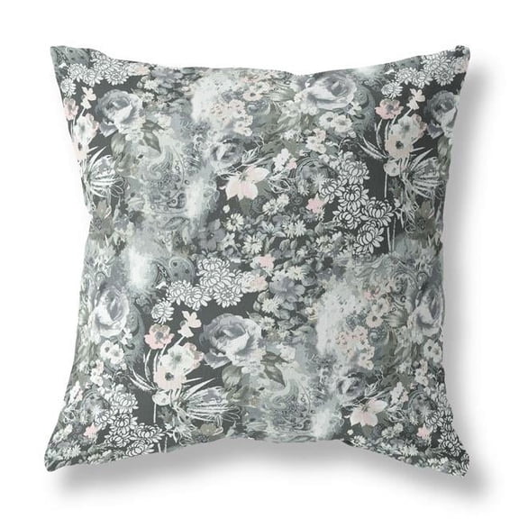 20 in. Gray & White Springtime Indoor & Outdoor Throw Pillow