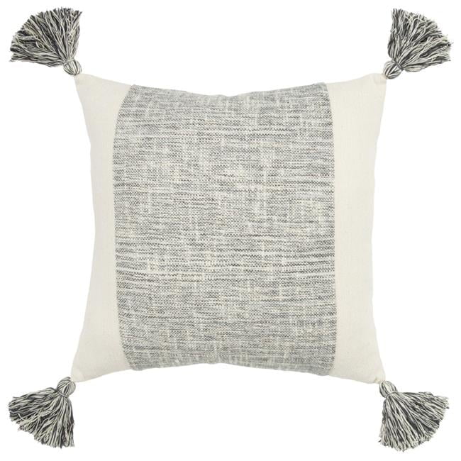 20-Inch Gray and Ivory Cotton Pillow with Tassel Edges