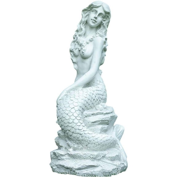 20 in. H Resin Mermaid Ocean Rock Garden Statue Large Outdoor Sculpture Decor, for Lawn Patio Pool Home, White