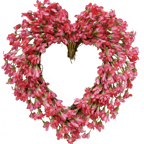 Valentine’s Day Wreath for Front Door, 20 inch Red Artificial Forsythia Heart Wreaths with Bow, Spring/Summer Front Door Wreath for Wedding Window Home Wall Indoor/Outdoor Decor
