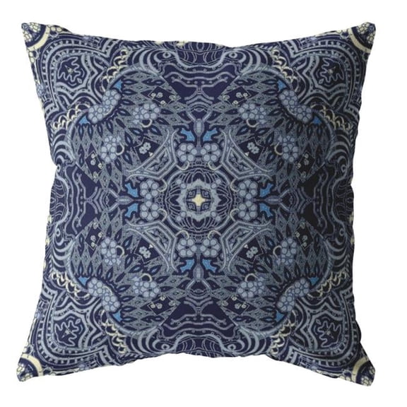 20 in. Indigo Boho Ornate Suede Throw Pillow
