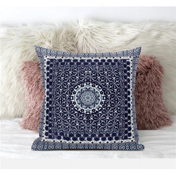 20 in. Indigo Holy Floral Suede Throw Pillow, Blue & Gray