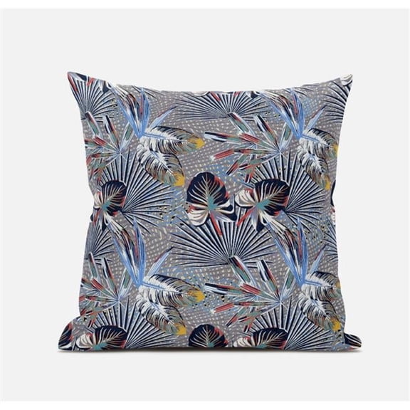 20 in. Indigo Tropical Suede Throw Pillow, Gray, Black & Blue