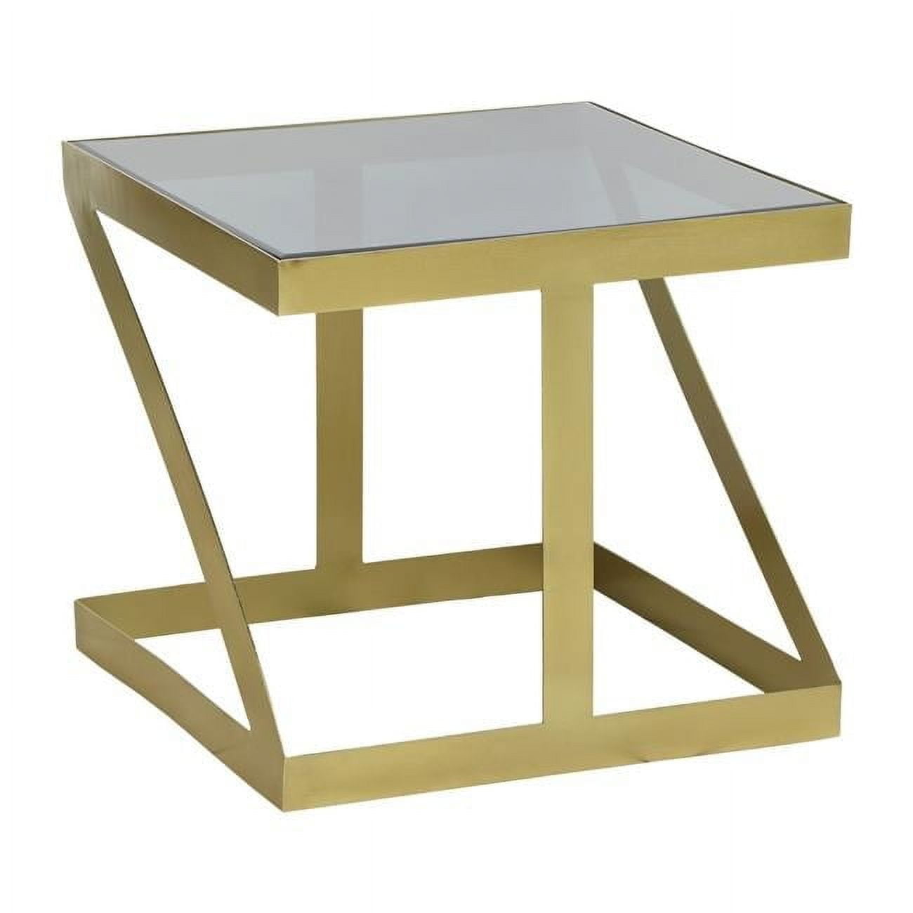 Gold and Black 22" Metal and Glass Square Side Table