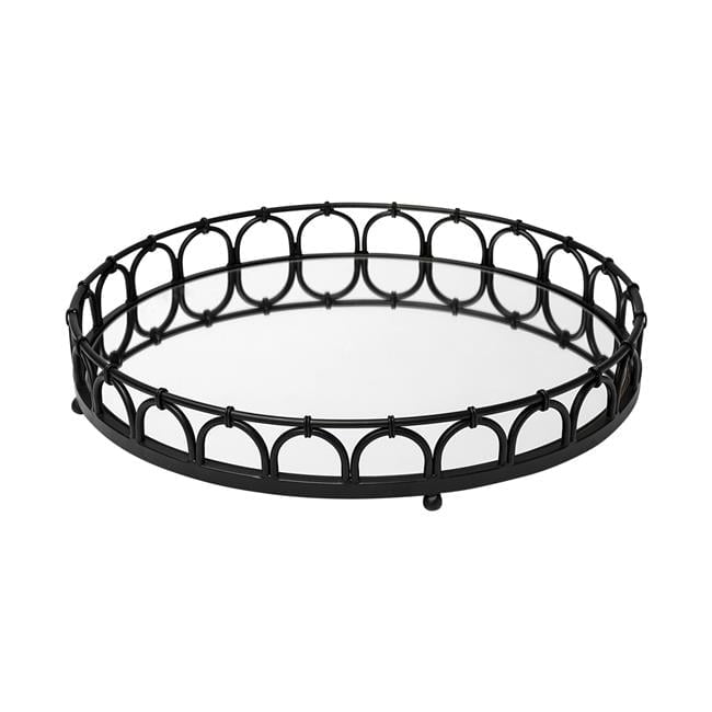 Matte Black Metal With Two Handle Both Sides And Mirrored Glass Bottom Tray Matte Black Metal With Two Handle Both Sides And Mirrored Glass Bottom Tray