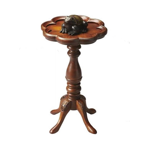 20 in. Medium Brown & Olive Ash Wood Floral Top End Table