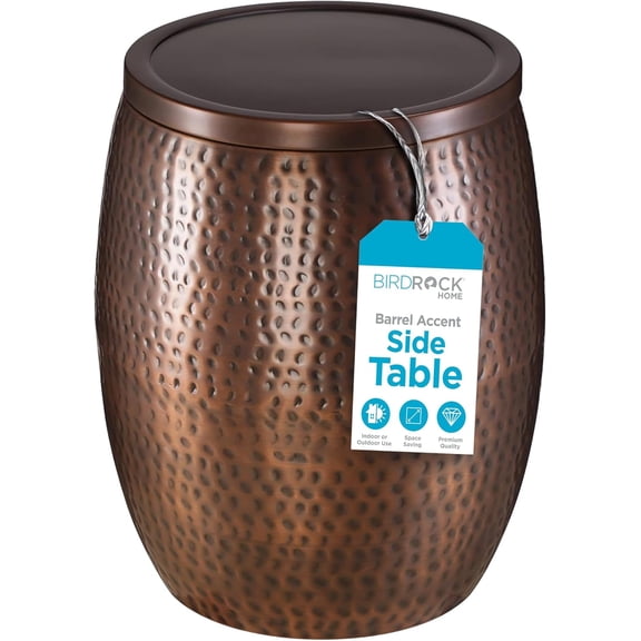 20 in Metal Storage Side Table | Hammered | 15.96 in D | End Tables | Home Furniture | Removable Lid | Copper Antique